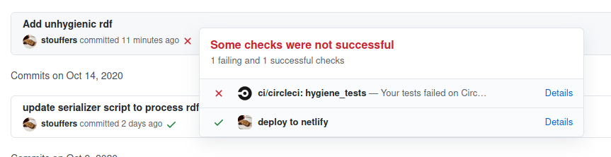 Example of accessing the hygiene output via the commit status